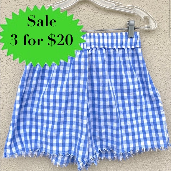 seek the label Pants - SEEK THE LABEL gingham shorts checkered plaid print POCKETS elastic waist fringe